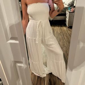 White Strapless Wide Leg Jumpsuit